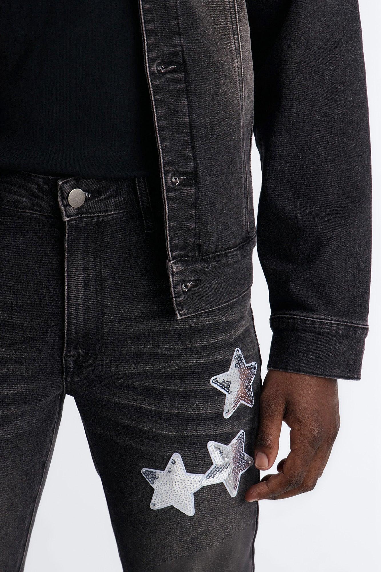 Stacked Skinny Electric Stretch Denim Jeans - Black Wash Male Product Image