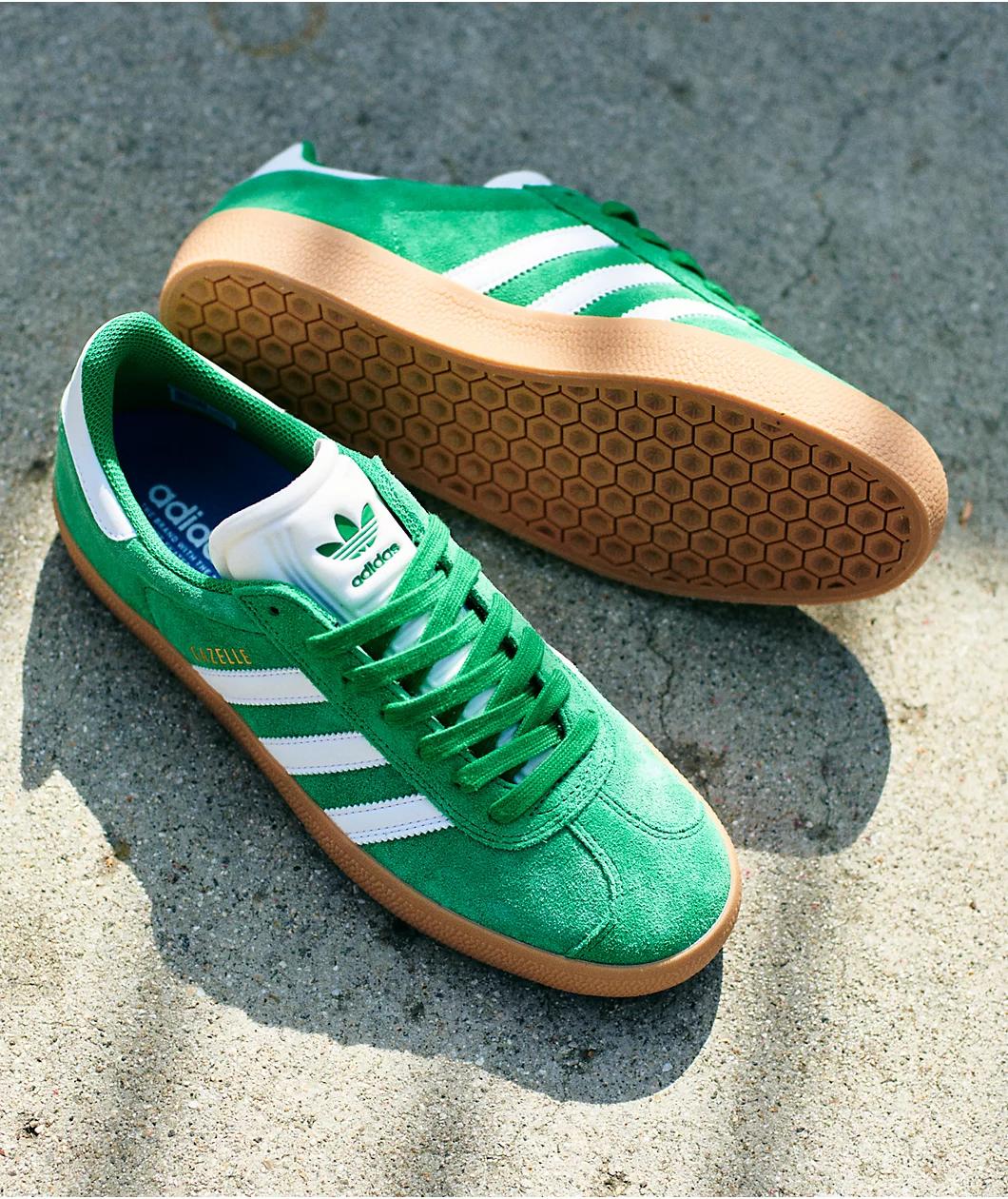 adidas Gazelle ADV Green, White & Gum Skate Shoes Product Image