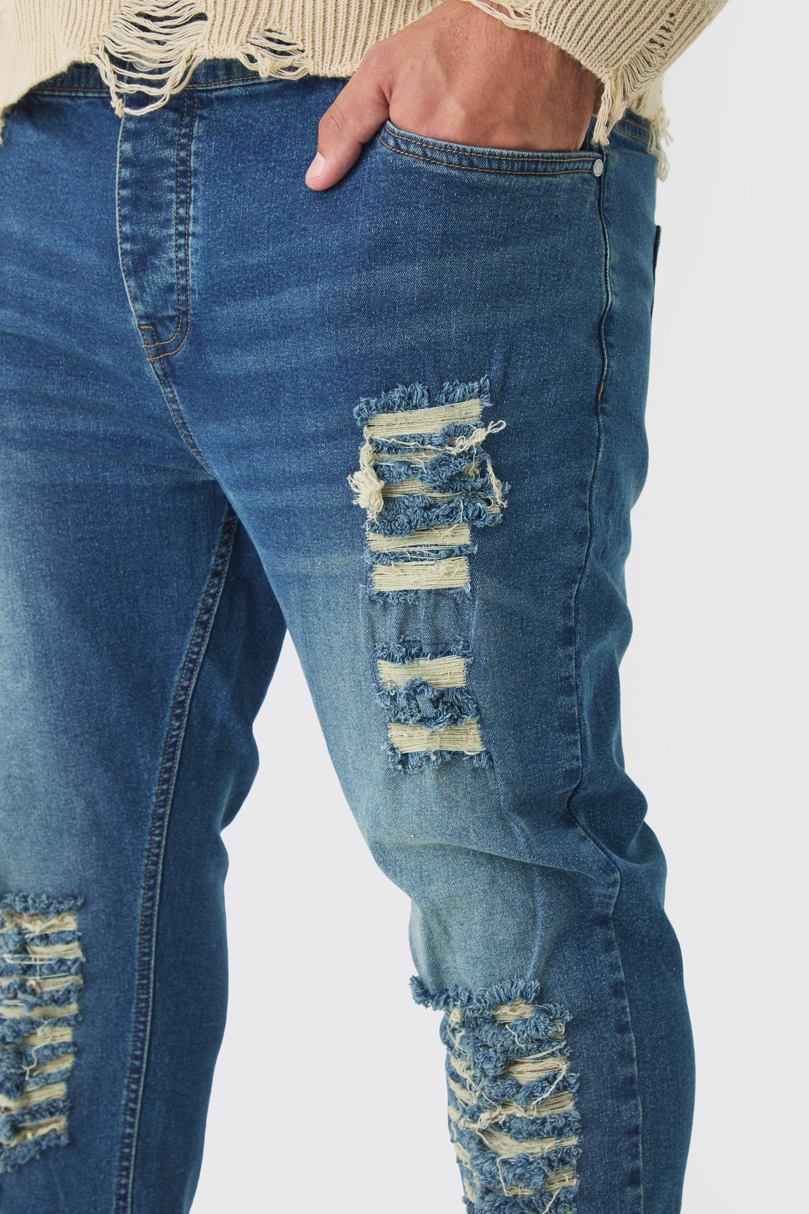 Plus Skinny Jeans With All Over Rips | boohooMAN USA Product Image