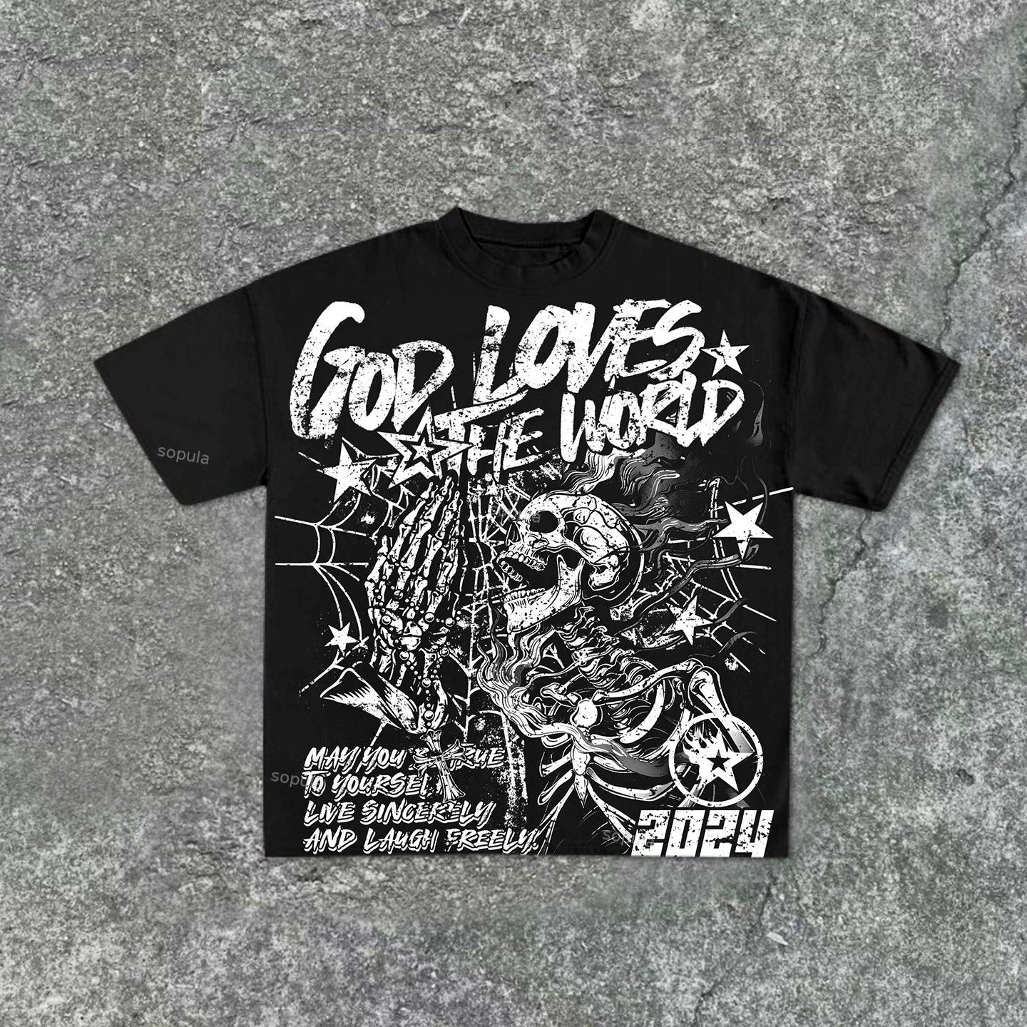 God Loves The World Vintage Graphic Cotton T-Shirt Product Image