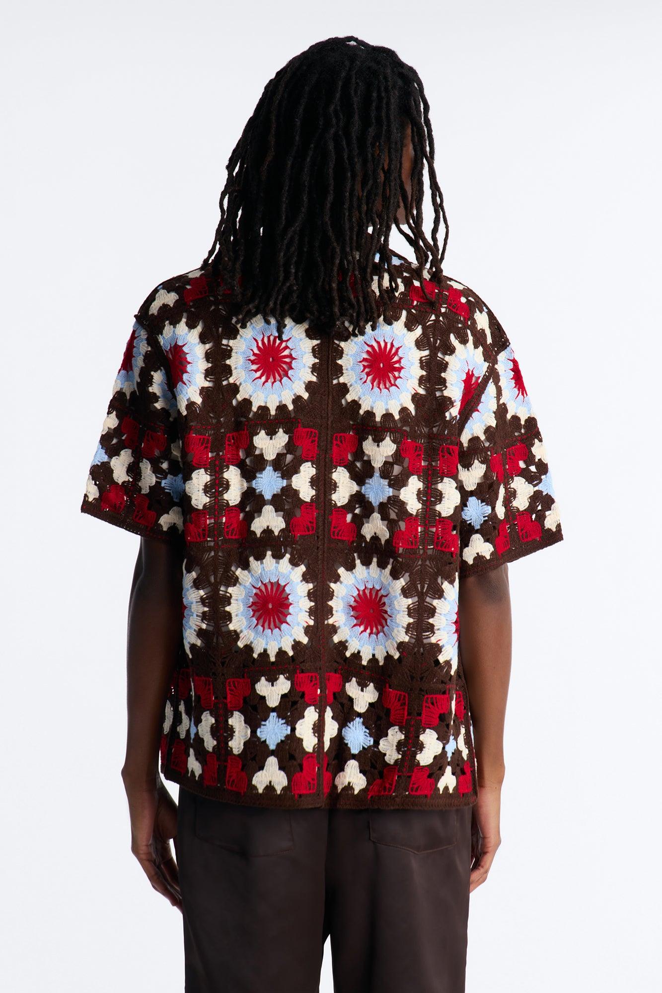 Desert Hues Crochet Button Up Shirt - Brown Male Product Image