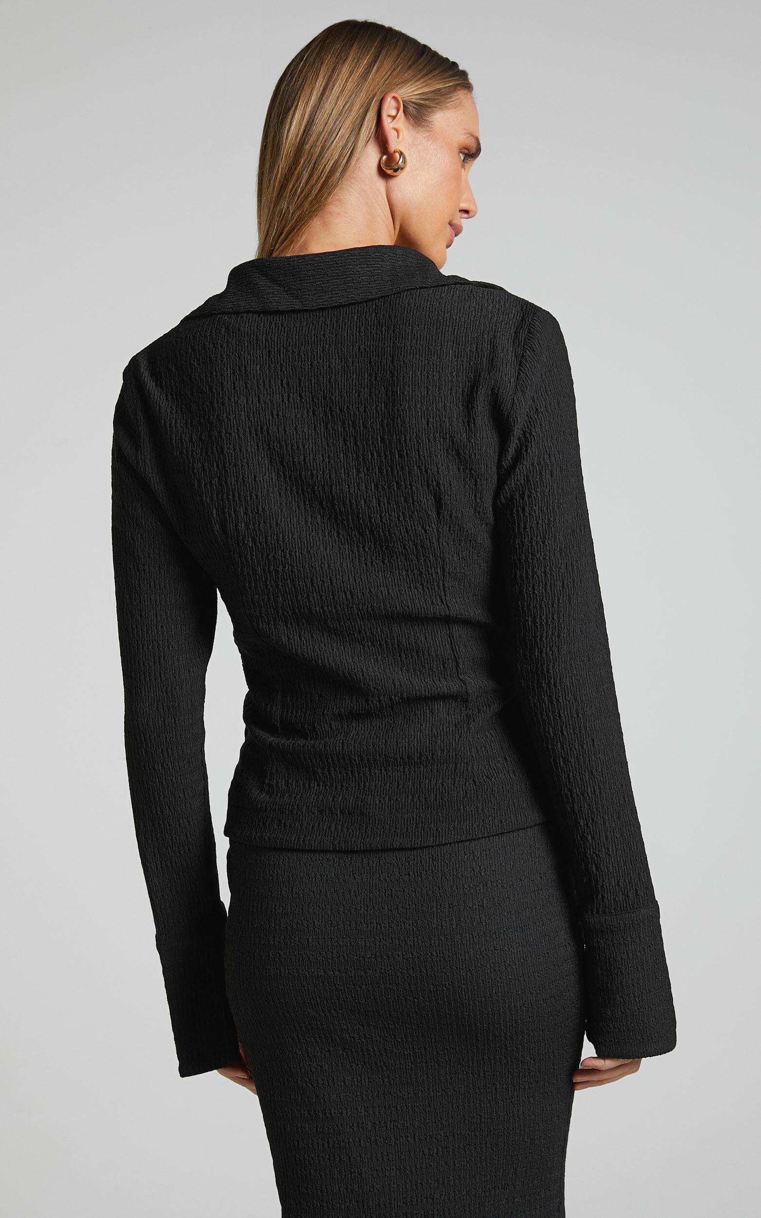 Althea Top - Knot Front Long Sleeve Top in Black Product Image