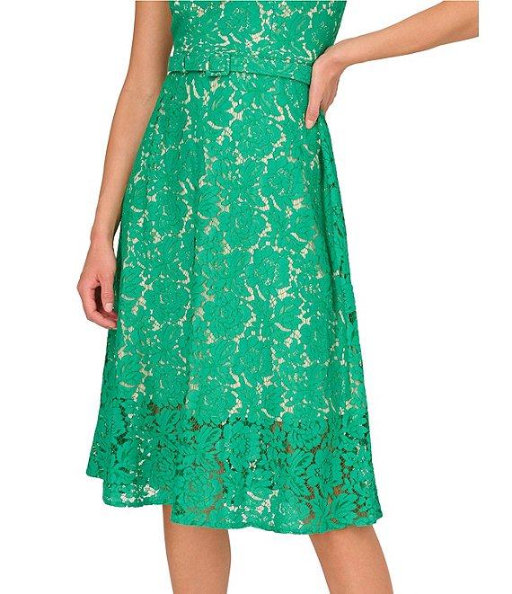 Adrianna Papell Lace Round Neck Sleeveless Knee Length A-Line Dress Product Image