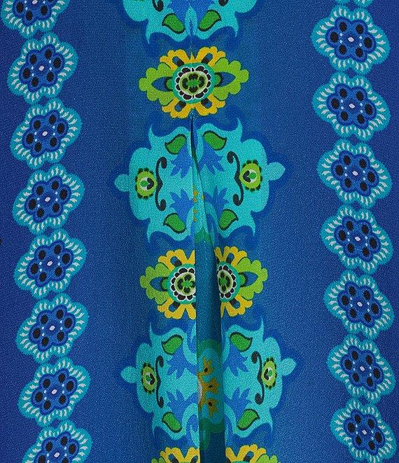 JOHNNY WAS Kahinu Silk Ornate Print V-Neck 3/4 Sleeve Maxi Caftan Dress Product Image