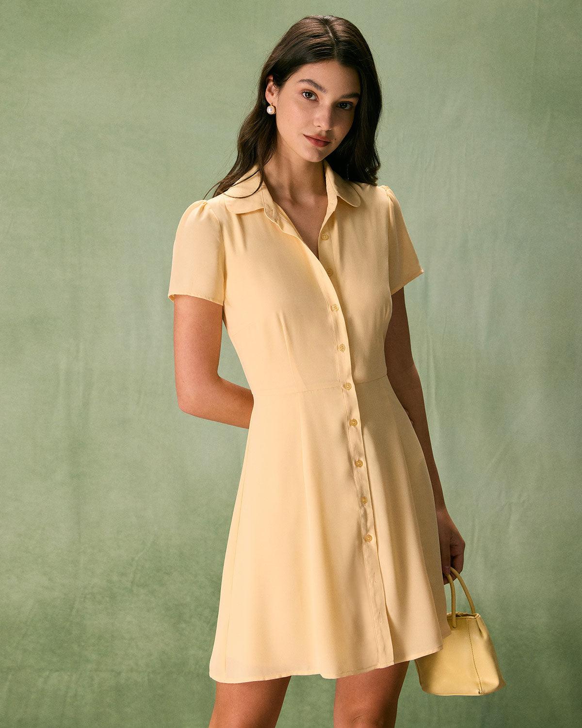 The Yellow Button Down Shirt Mini Dress Product Image
