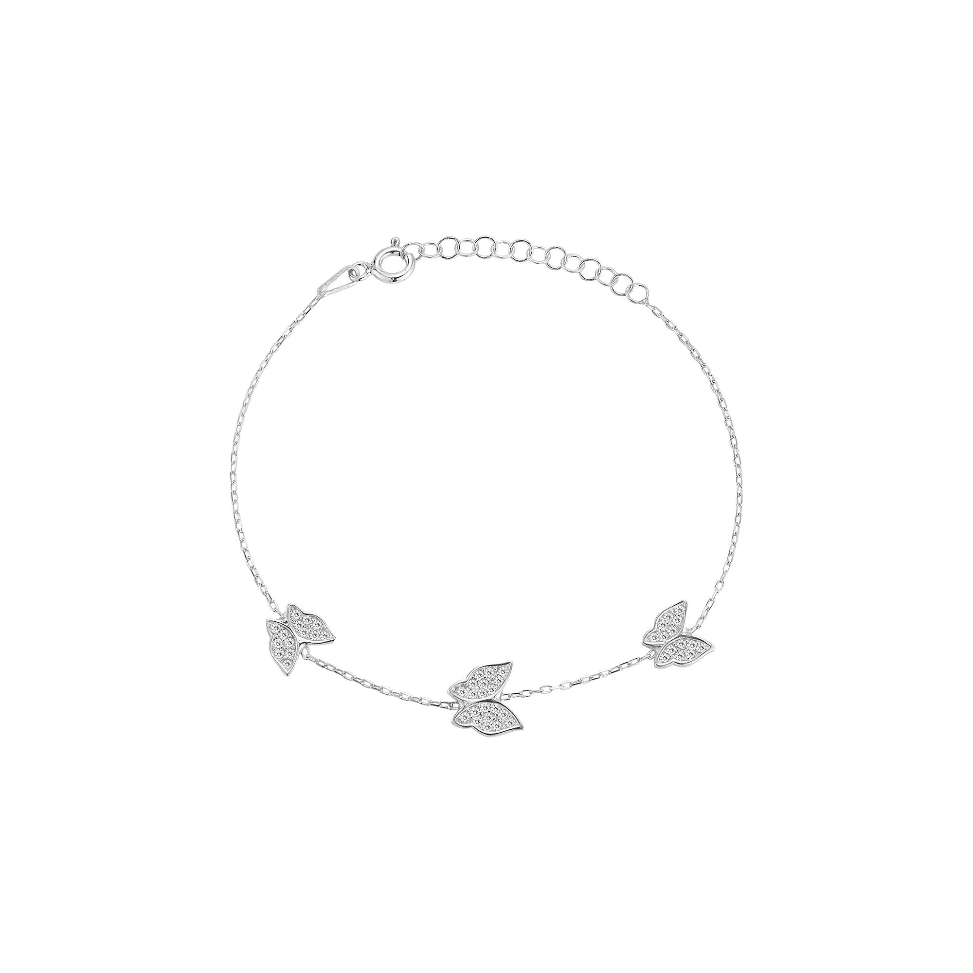Sunkissed Sterling Cubic Zirconia Triple Butterfly Bracelet, Women's, Silver Tone Product Image