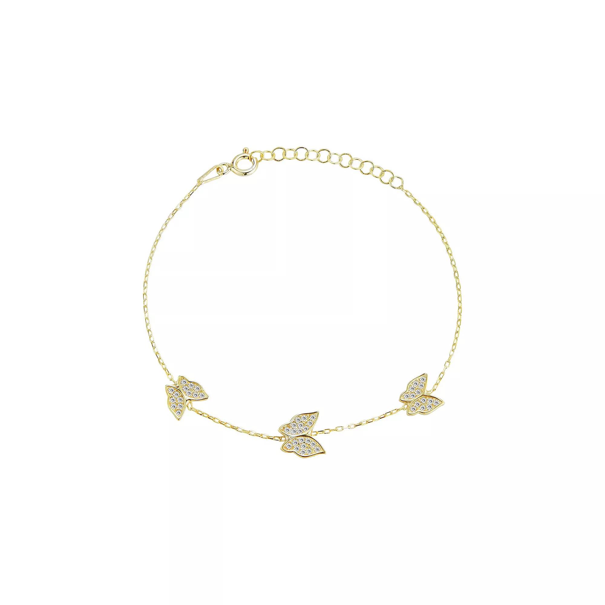 Sunkissed Sterling Cubic Zirconia Triple Butterfly Bracelet, Women's, Gold Tone Product Image