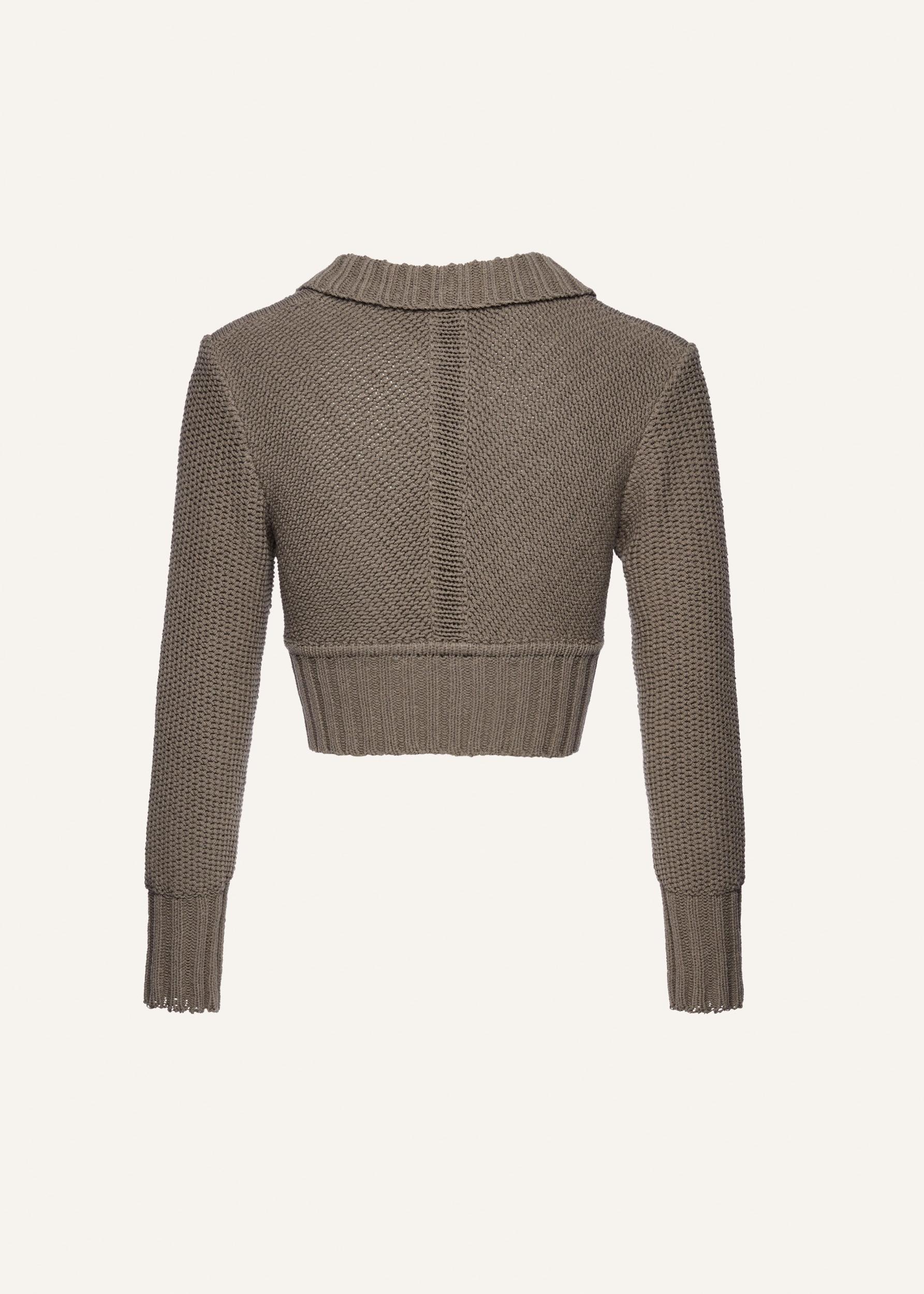 Collared cotton cardigan in khaki Product Image