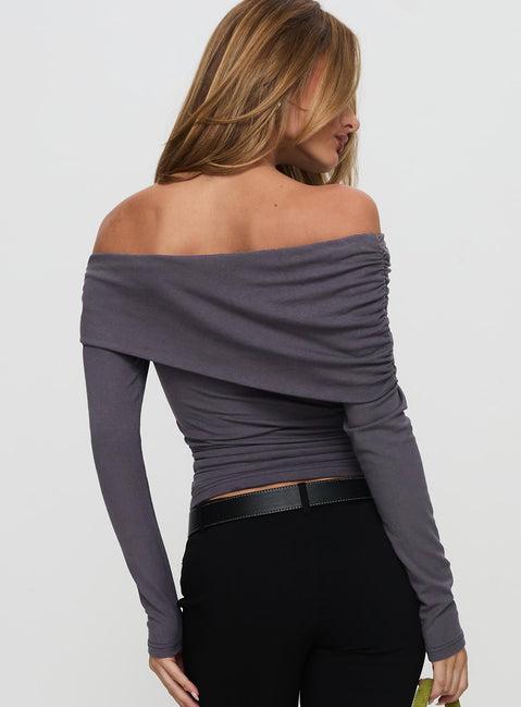 Erving Long Sleeve Off Shoulder Top Slate Product Image