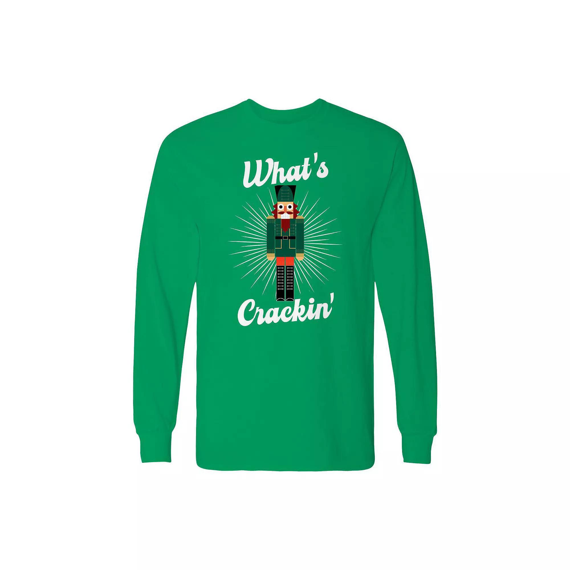 Men's Christmas What Cracker Long Sleeve Graphic Tee, Size: XL, Irish Green Product Image