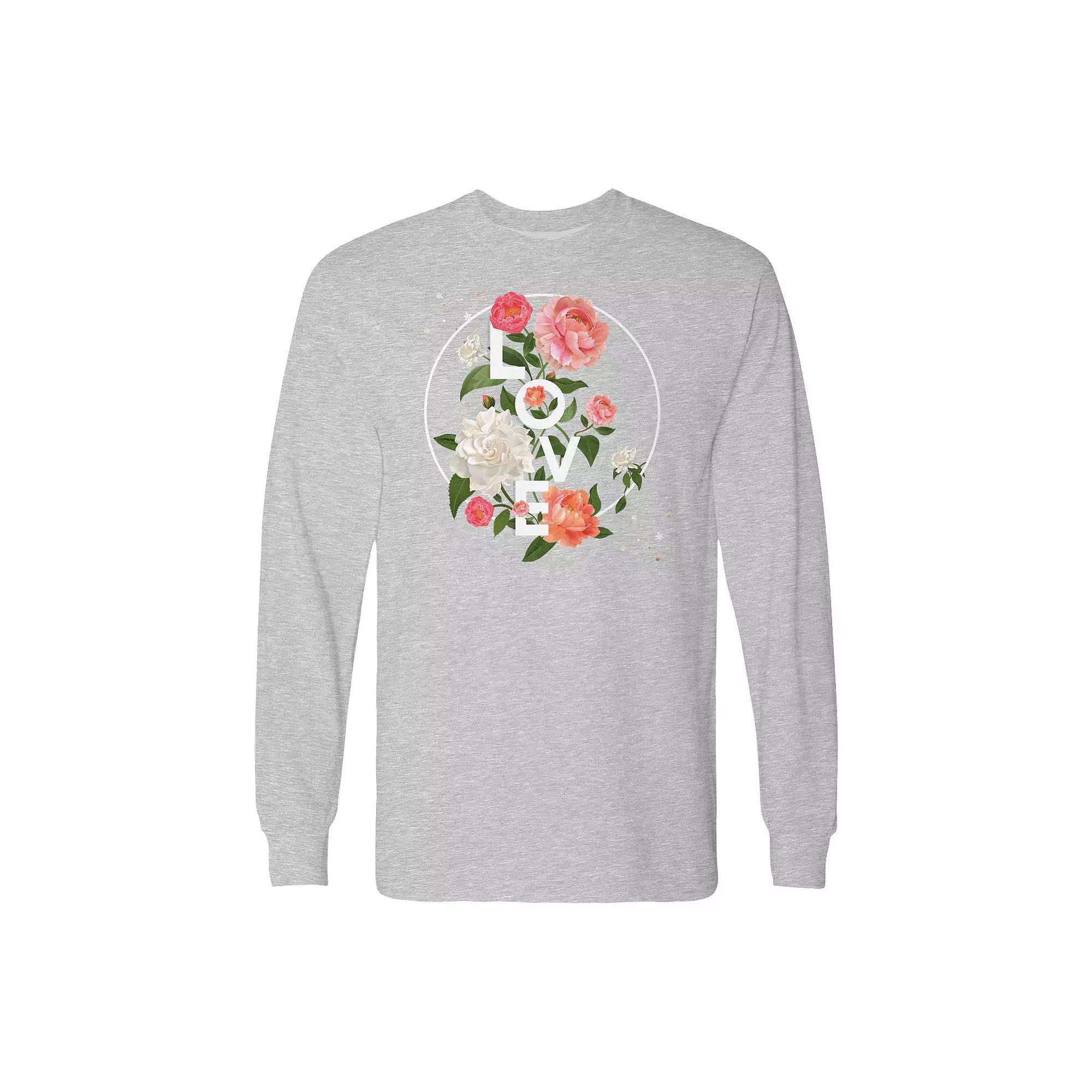 Men's Love And Roses Long Sleeve Graphic Tee, Size: Large, Sport Grey Product Image