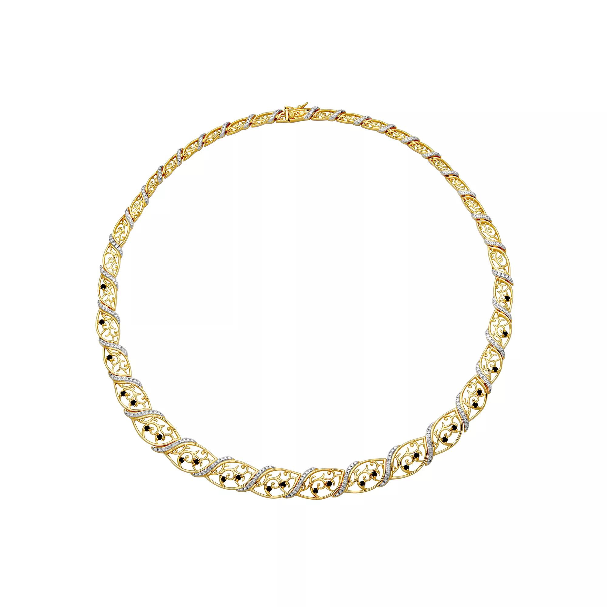 18k Gold Over Silver Diamond Accent Sapphire Graduated Marquise Filigree Necklace, Women's, Size: 17", Dk Bl Product Image