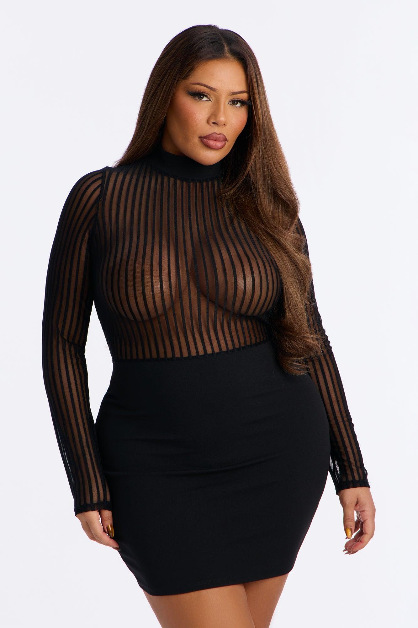 Unbothered Long Sleeve Mesh Mini Dress - Black Female Product Image