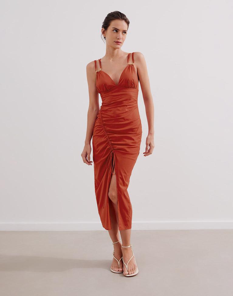 Misa Detail Midi Dress (exchange only) - Brick Product Image