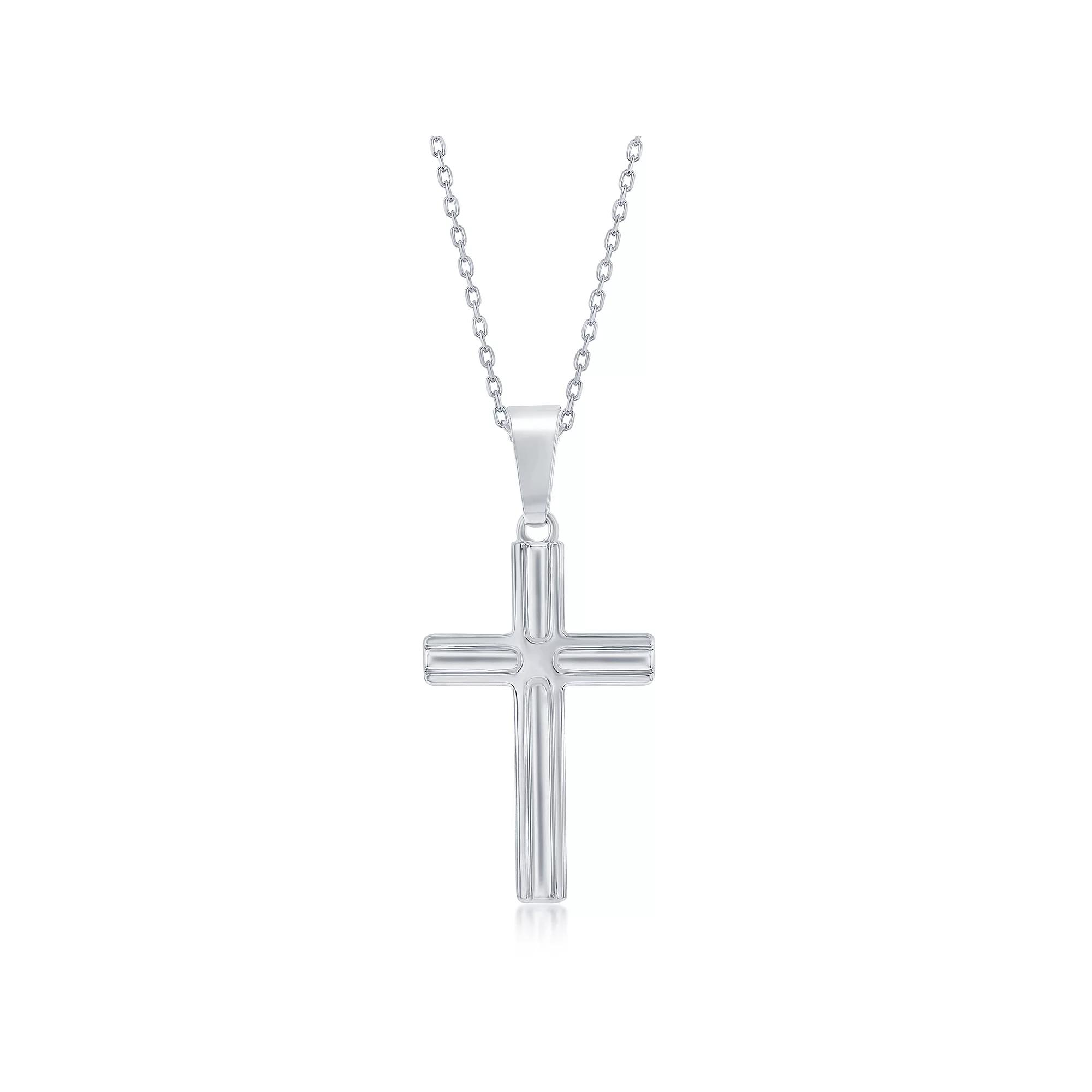 Argento Bella Sterling Silver Lined Cross Pendant Necklace, Women's, Size: 18" Product Image