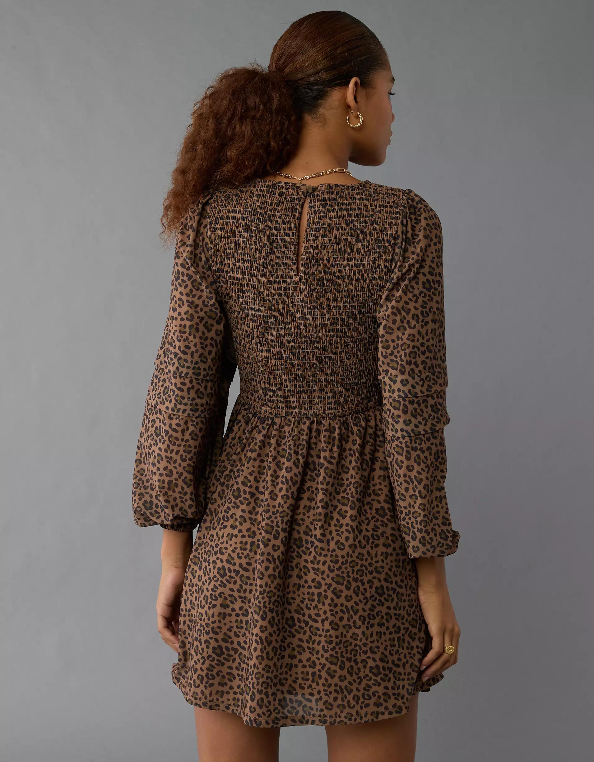 AE Long-Sleeve High Neck Mesh Mini Dress Product Image