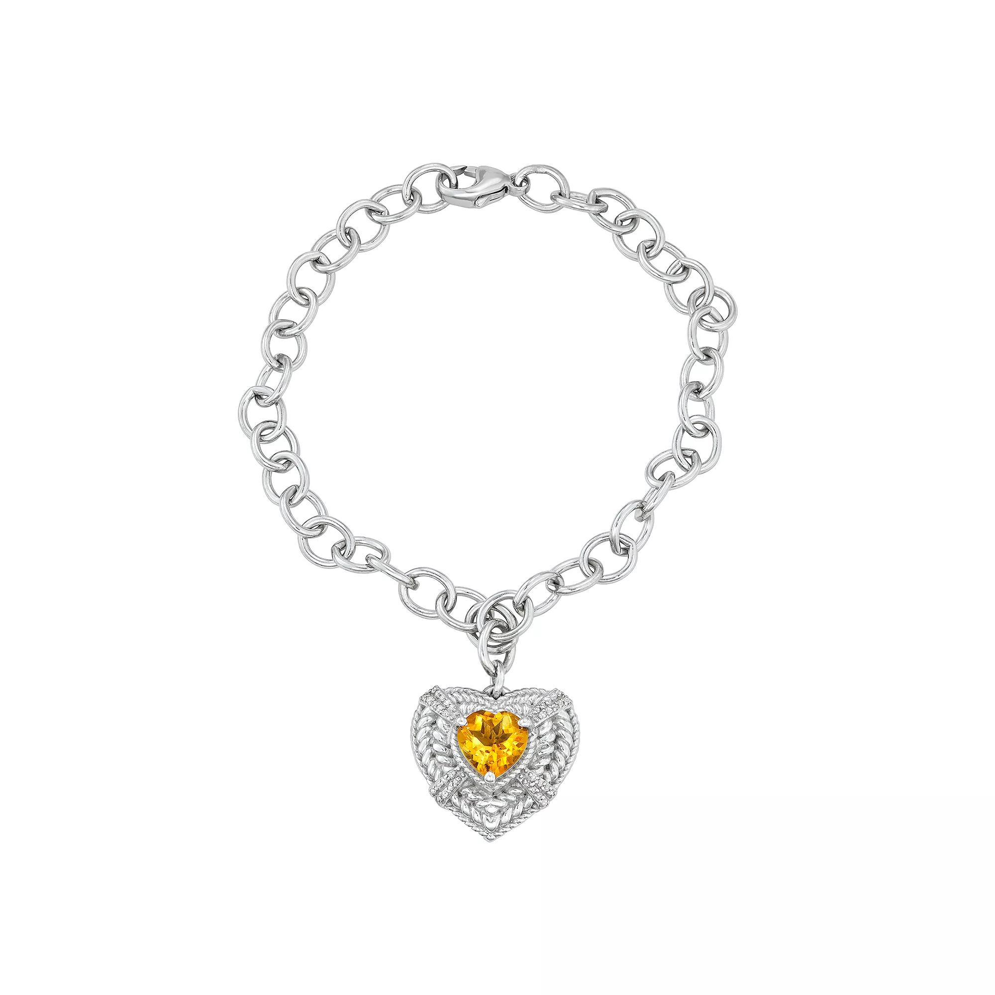Jewelexcess Sterling Silver Gemstone & 1/10 Carat T.W. Diamond Bracelet, Women's, Size: 7", Citrine Product Image