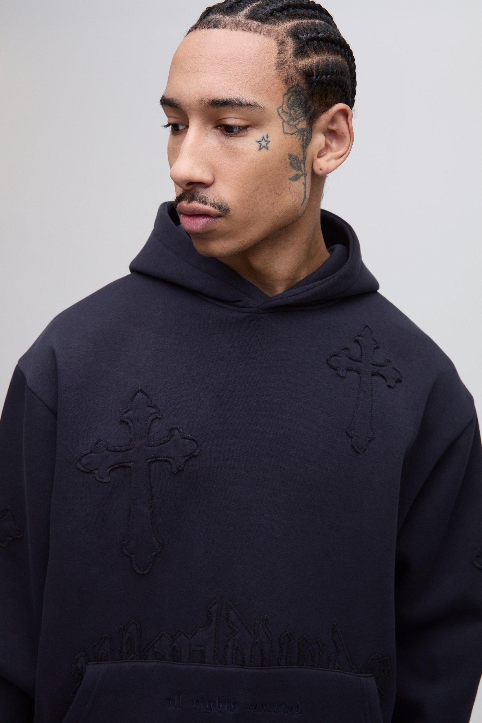 Oversized Worldwide Cross Applique Hooded Tracksuit | boohooMAN USA Product Image