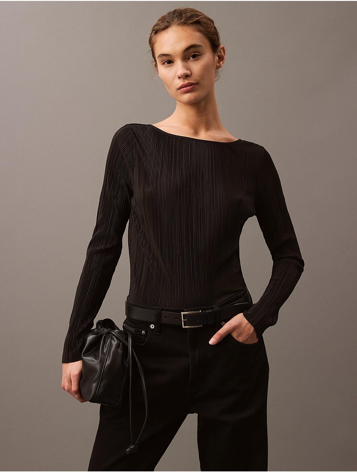 Calvin Klein Womens Plisse Low Back Slim T-Shirt - Black Product Image