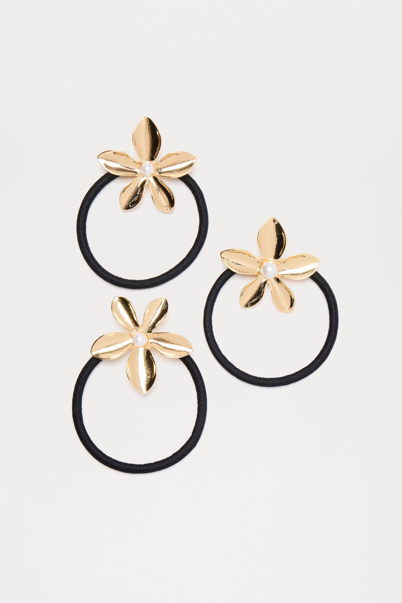 Tropical Island Days Floral 3 Piece Scrunchie Set - Gold Female Product Image