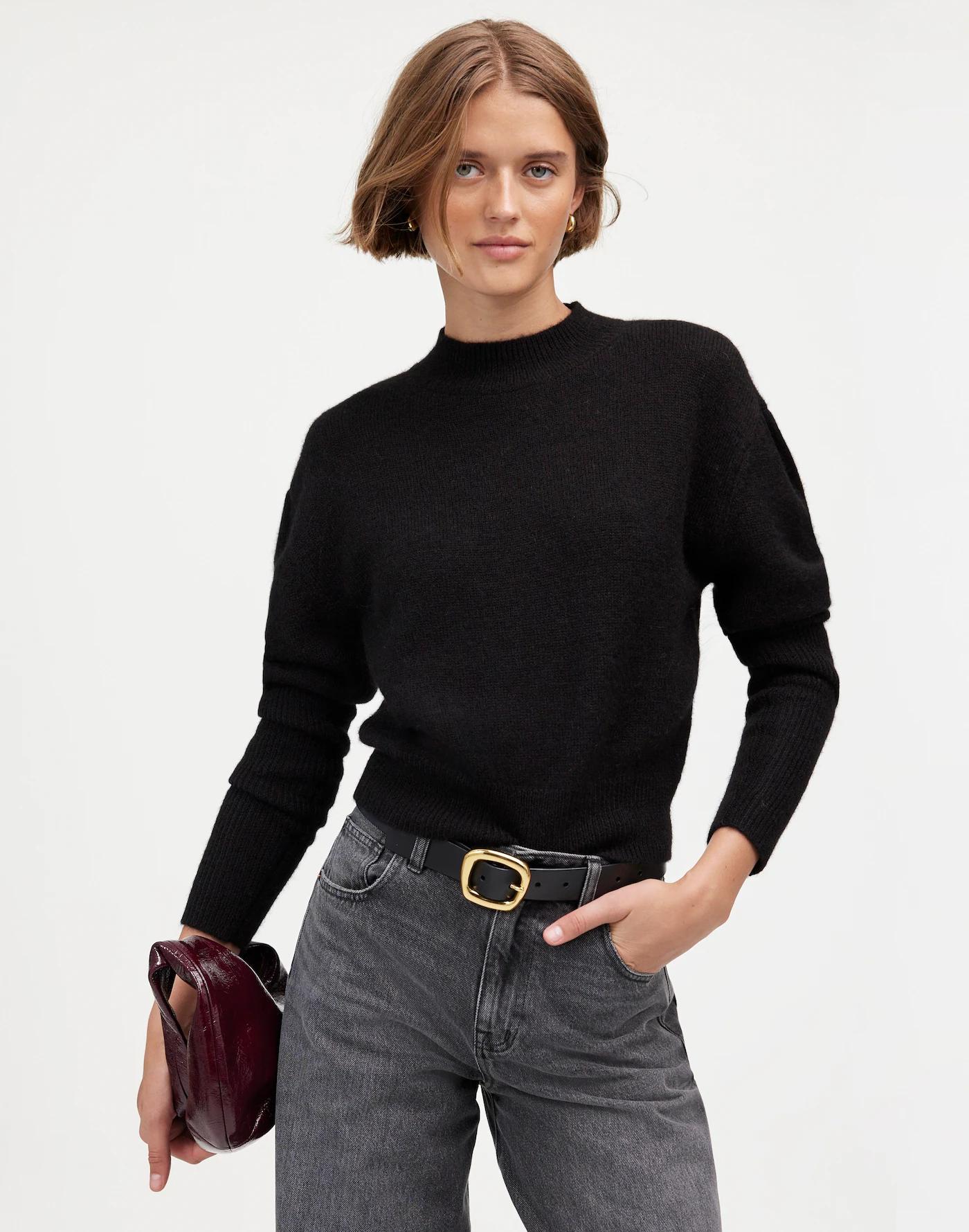 Alpaca-Blend Mockneck Puff Sleeve Sweater Product Image