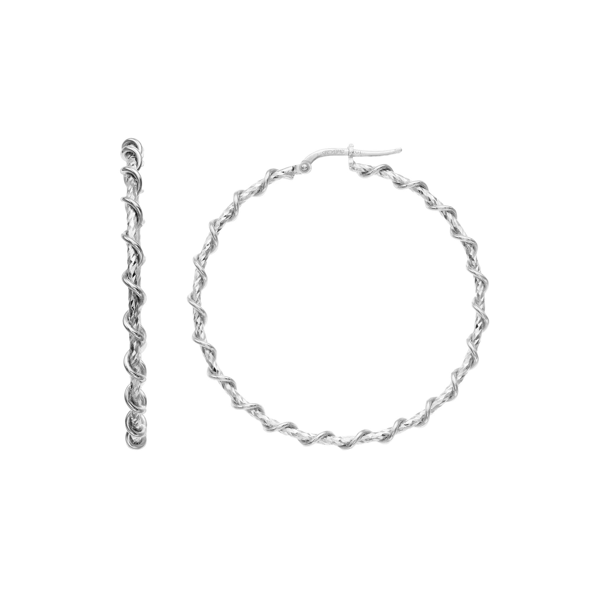 Sterling Silver Twisted Hoop Earrings, Women's Product Image