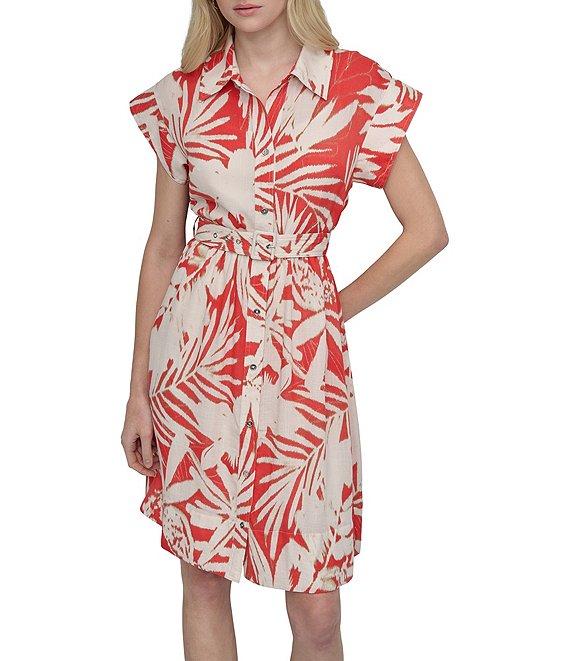 DKNY by Donna Karan Short Sleeve Faux Linen Button Front Shirt Dress Product Image