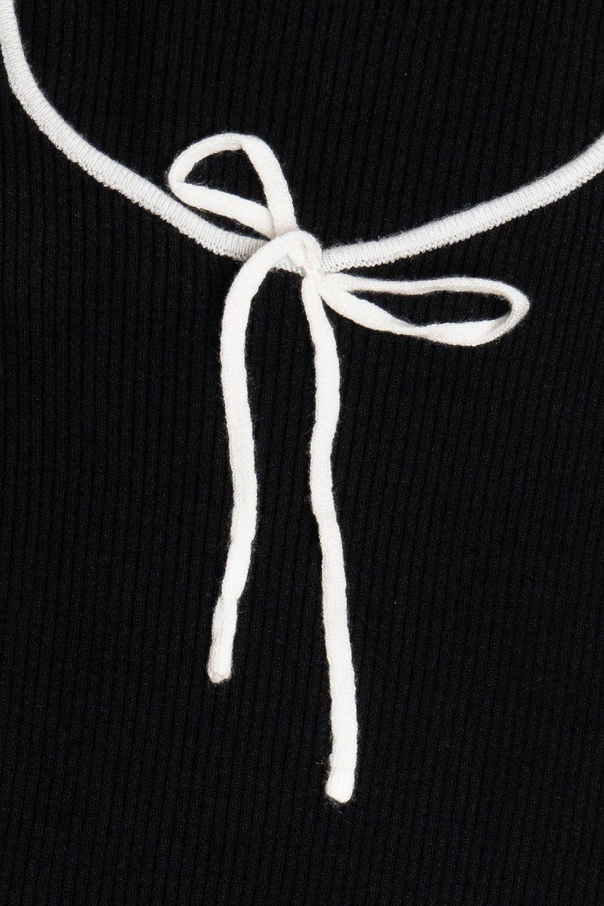 Tie Neck Ribbed Sweater Product Image