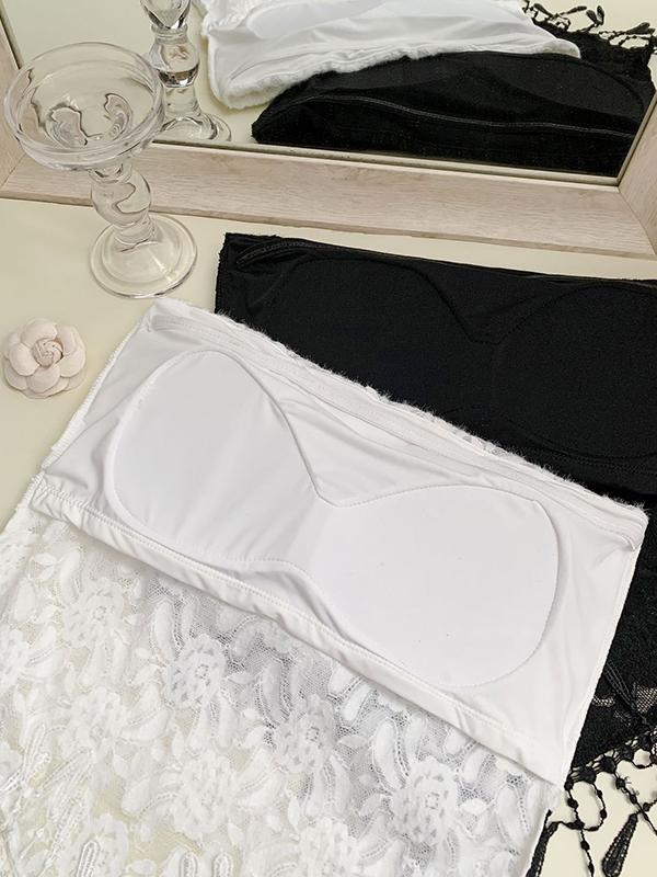 Strapless Lace Irregular Fringe Bandeau Top Product Image