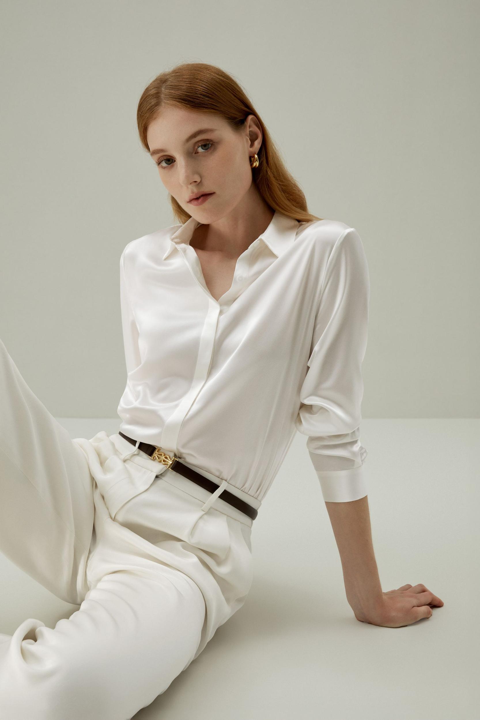 LILYSILK Silk Shirt Women - Dark Gray Mulberry Silk - Non-Toxic Dyes Concealed Mother-Of-Pearl Buttons Blouse Petite M Product Image