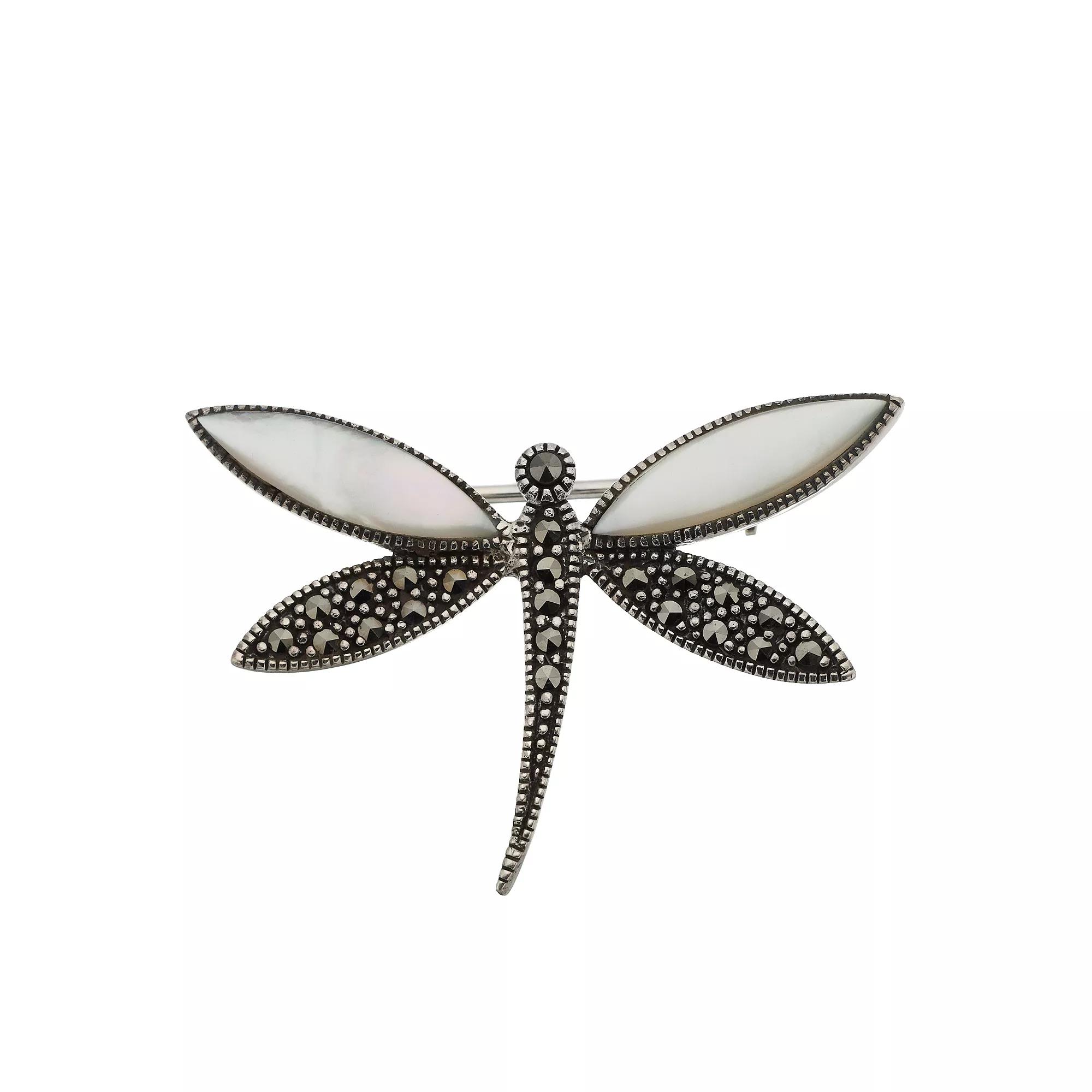 Tori Hill Marcasite & Mother of Pearl Dragonfly Brooch, Women's, Silvertone Product Image