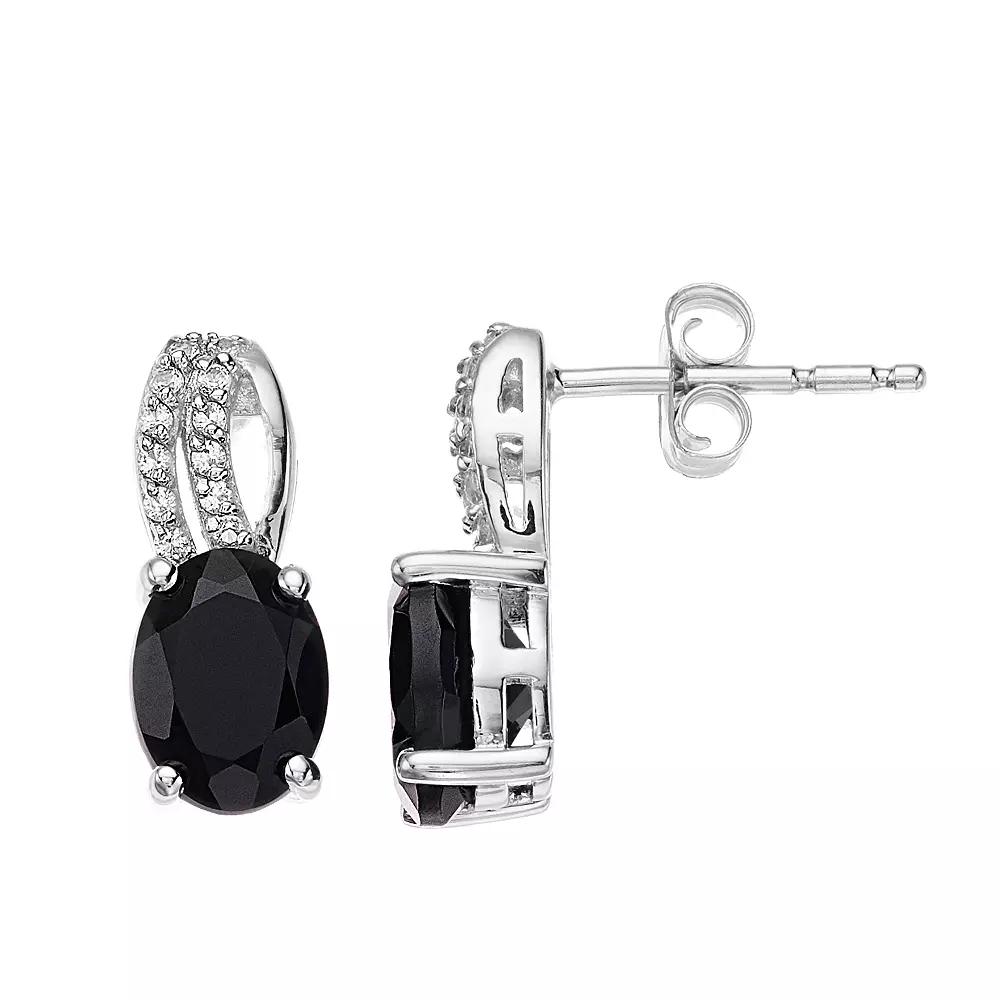 Gemminded Sterling Silver Onyx & White Topaz Drop Earrings, Women's Product Image