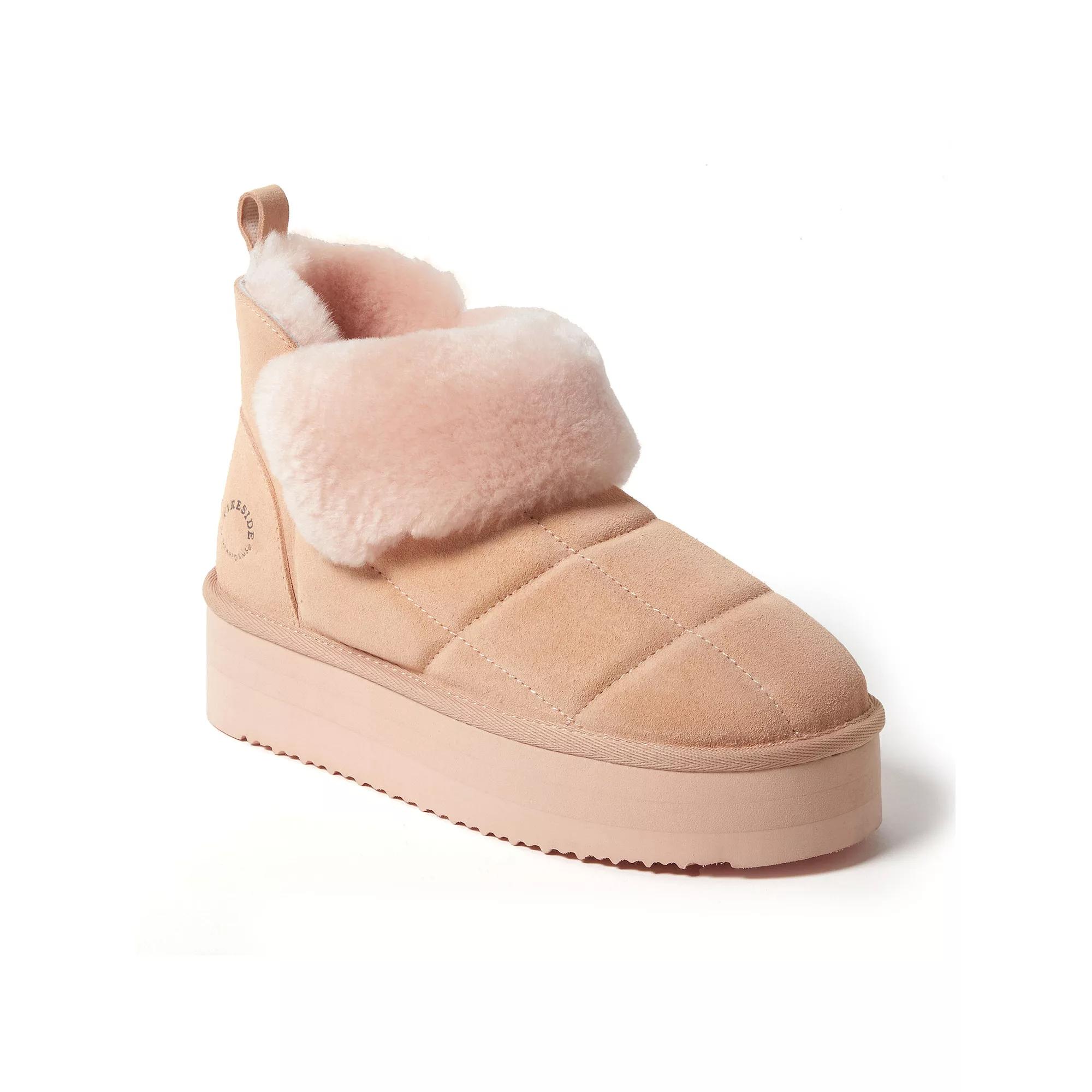 Dearfoams Bayswater Puff Womens Platform Shearling Bootie Slippers Pink Dust Product Image