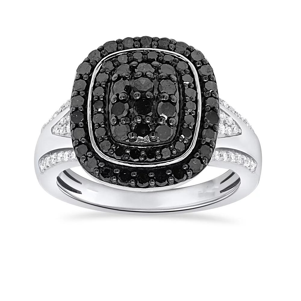 Sterling Silver 1 Carat T.W. Black & White Diamond Ring, Women's, Size: 9 Product Image