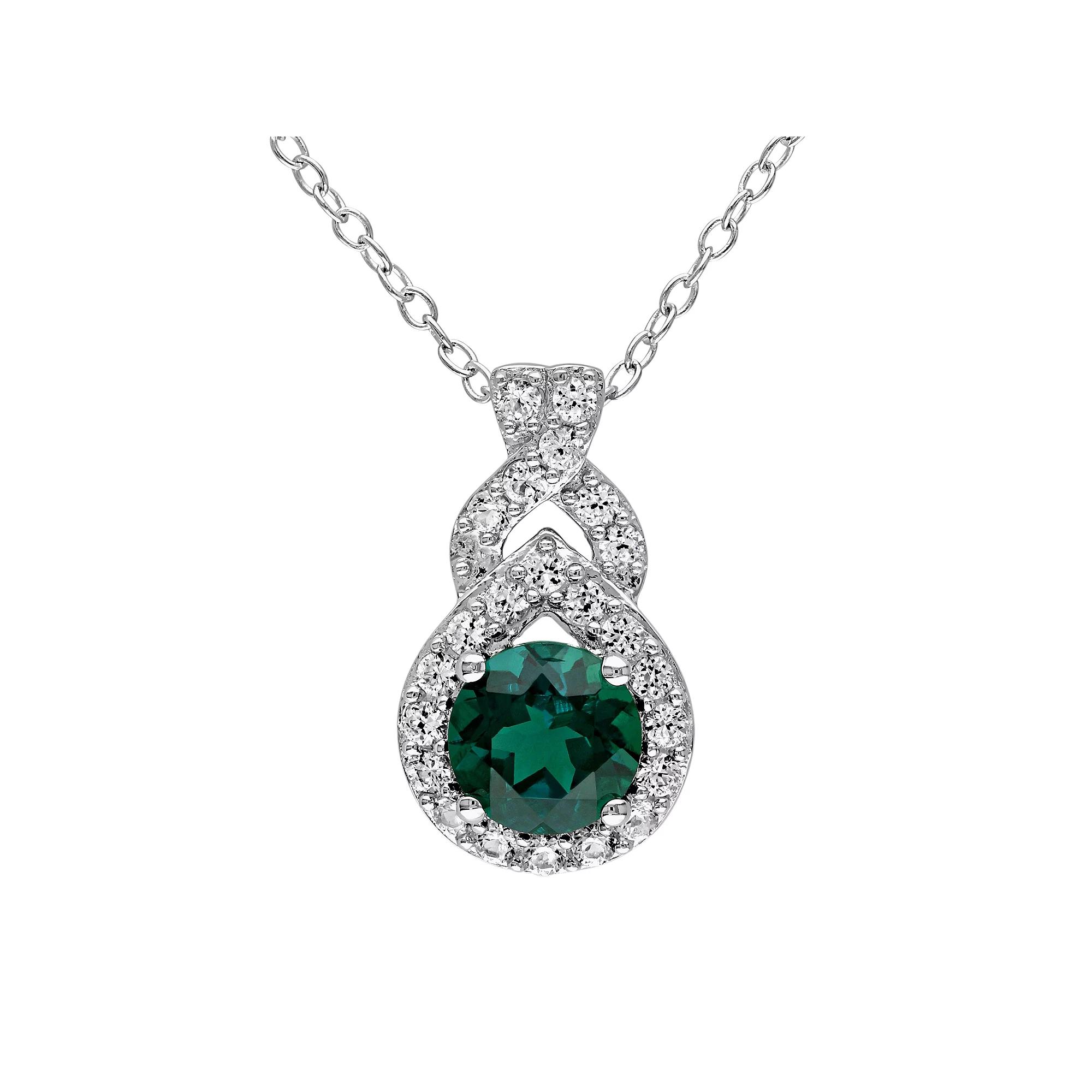 Stella Grace Lab-Created Emerald & Lab-Created White Sapphire Sterling Silver Twist Pendant Necklace, Women's,  Product Image