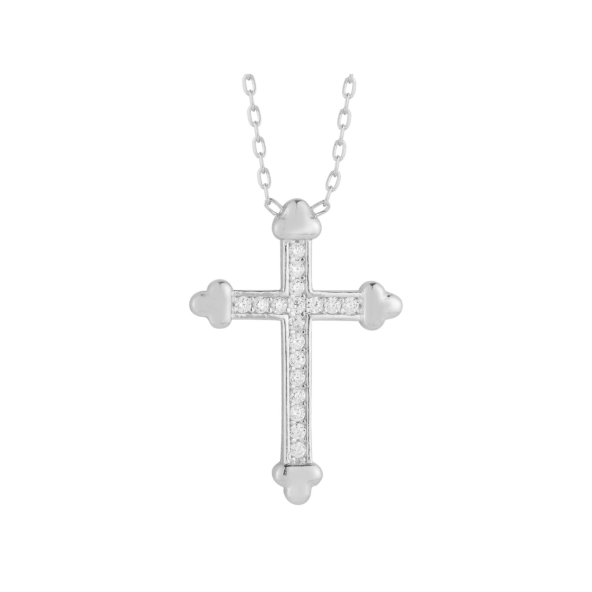 Sunkissed Sterling Cubic Zirconia Cross Pendant Necklace, Women's, Size: 18", Silver Tone Product Image