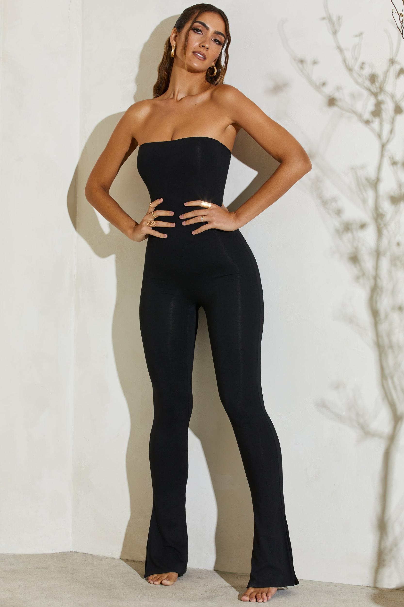 Strapless Flared Hem Jumpsuit in Black Product Image