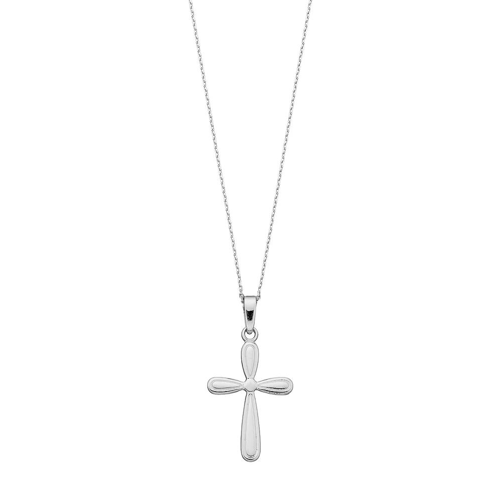 Sterling Silver Round Cross Pendant Necklace, Women's Product Image