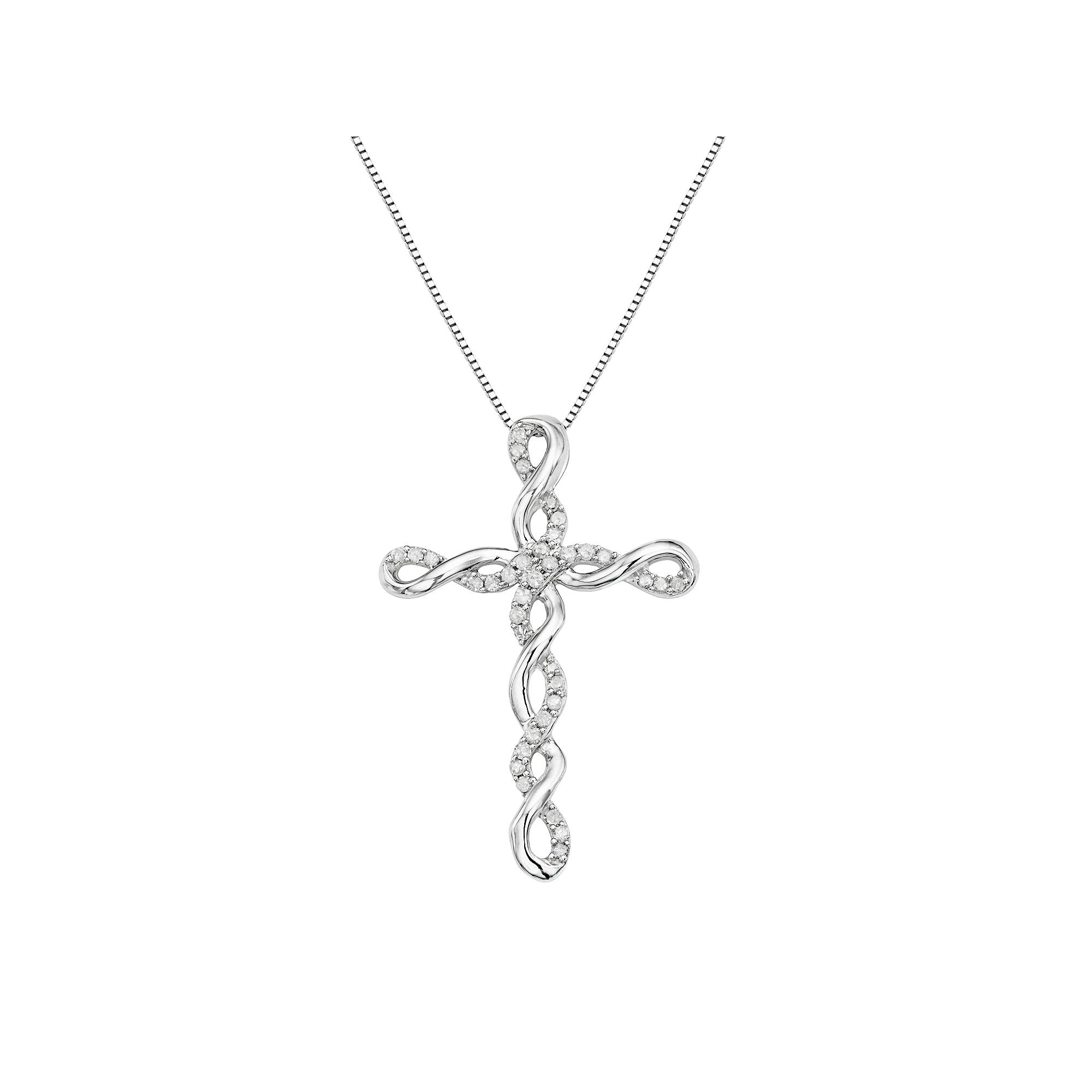 Sterling Silver 1/5 Carat T.W. Diamond Twist Cross Pendant Necklace, Women's, Size: 18", White Product Image