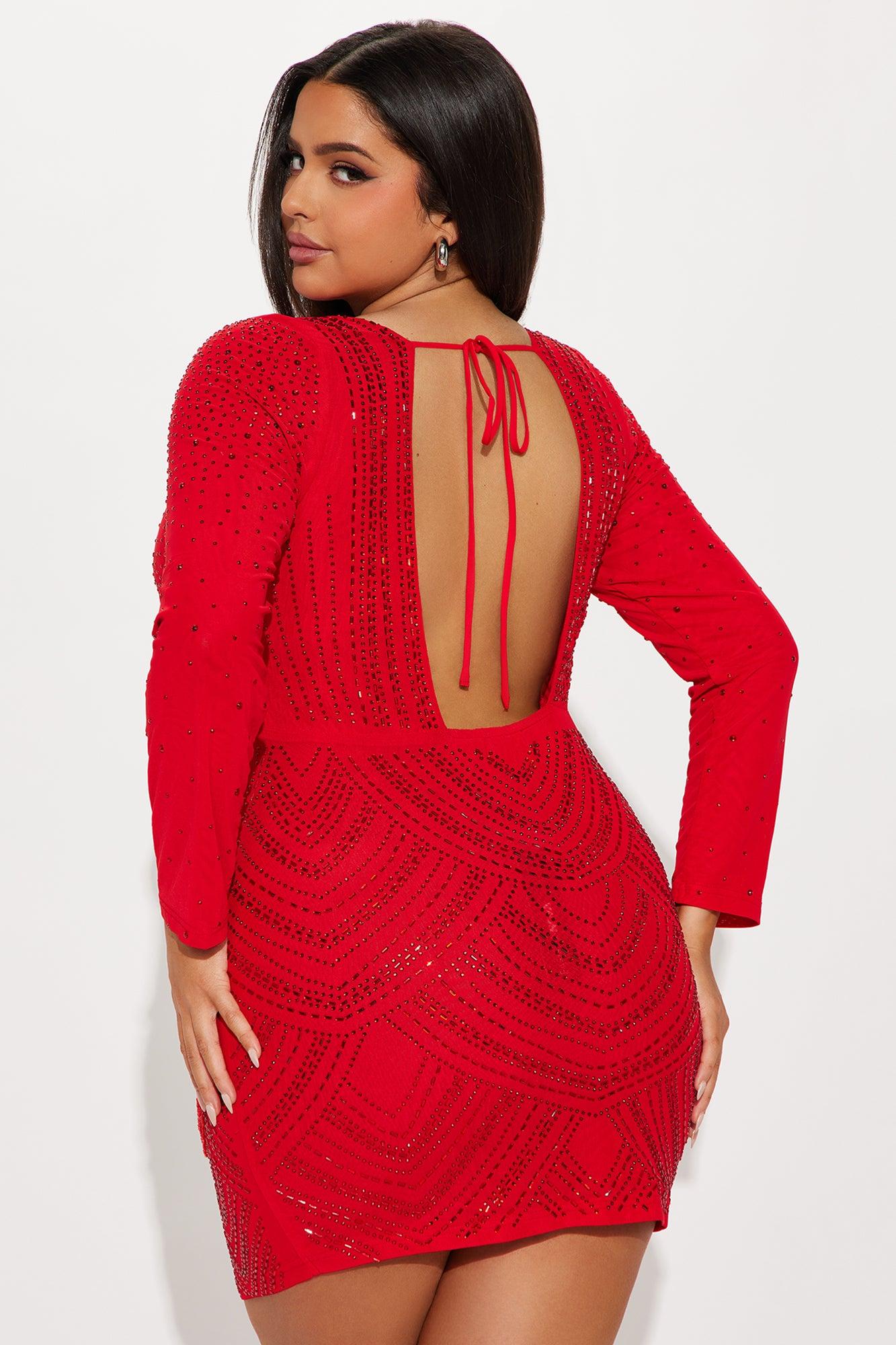Celeste Rhinestone Mini Dress - Red Product Image