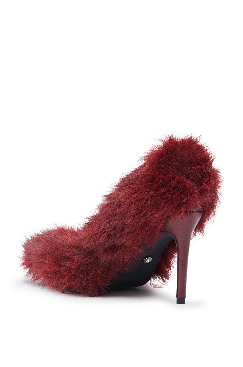 AZALEA WANG KURT BURGUNDY FUR EMBELLISHED PUMP Product Image