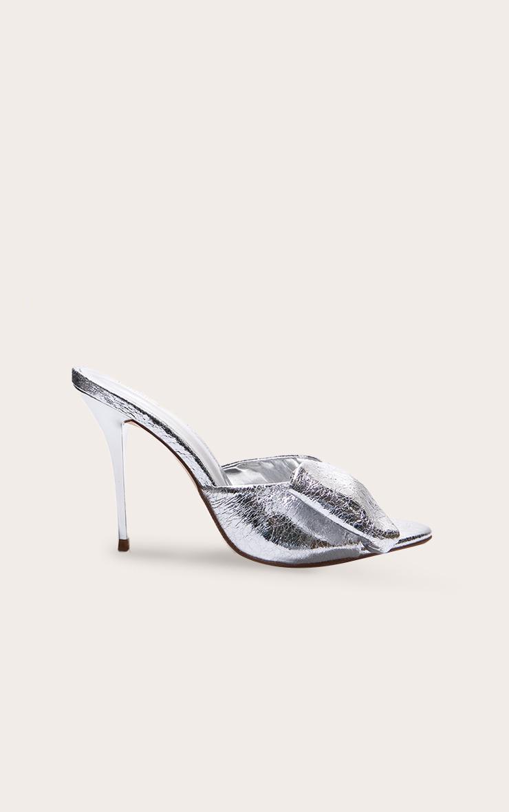 Silver PU Point Toe Half Bow Heeled Mules Product Image