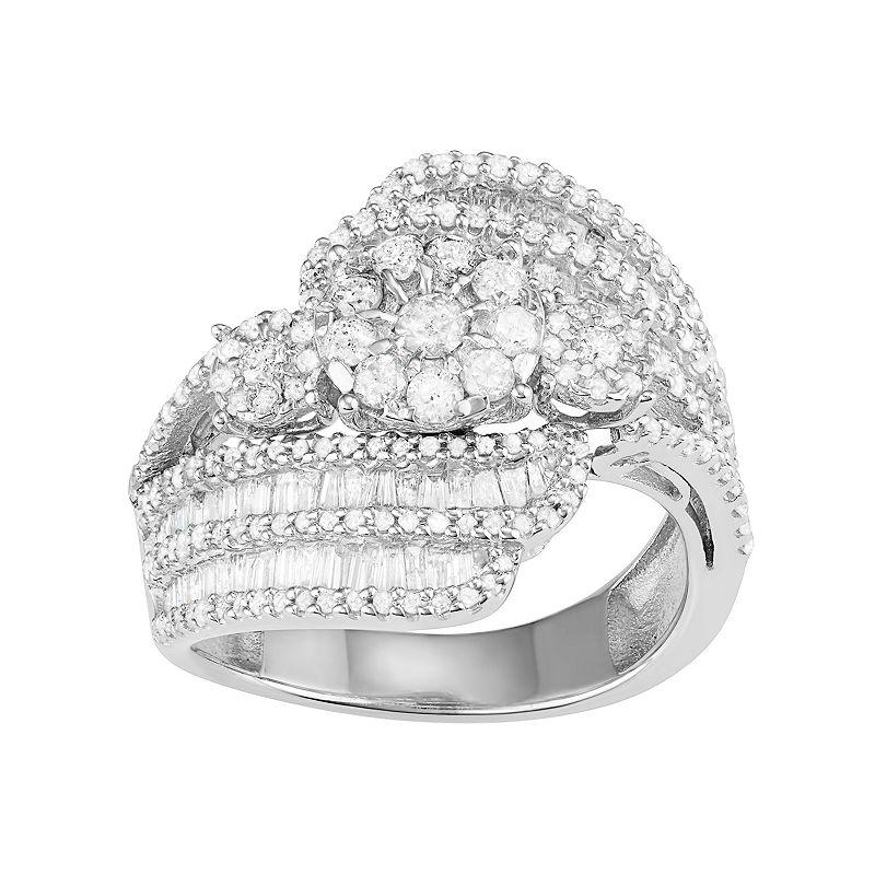 Jewelexcess 10k White Gold 1 1/2 Carat T.W. Diamond Flower Swirl Ring, Women's, Size: 7 Product Image