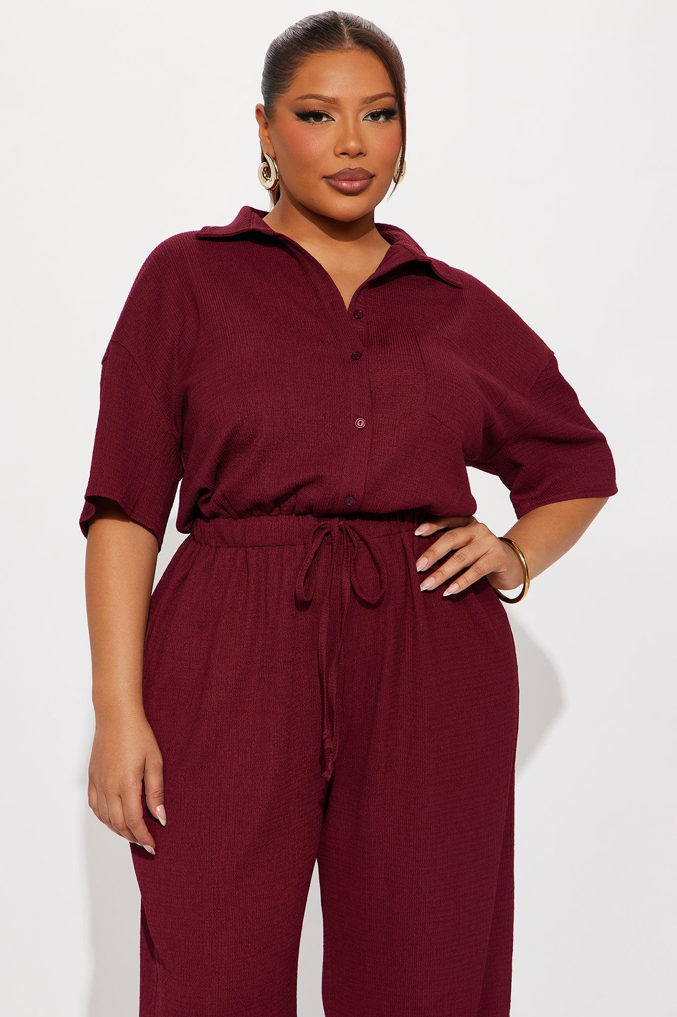 Cherry Kisses Textured Jumpsuit - Burgundy Female Product Image