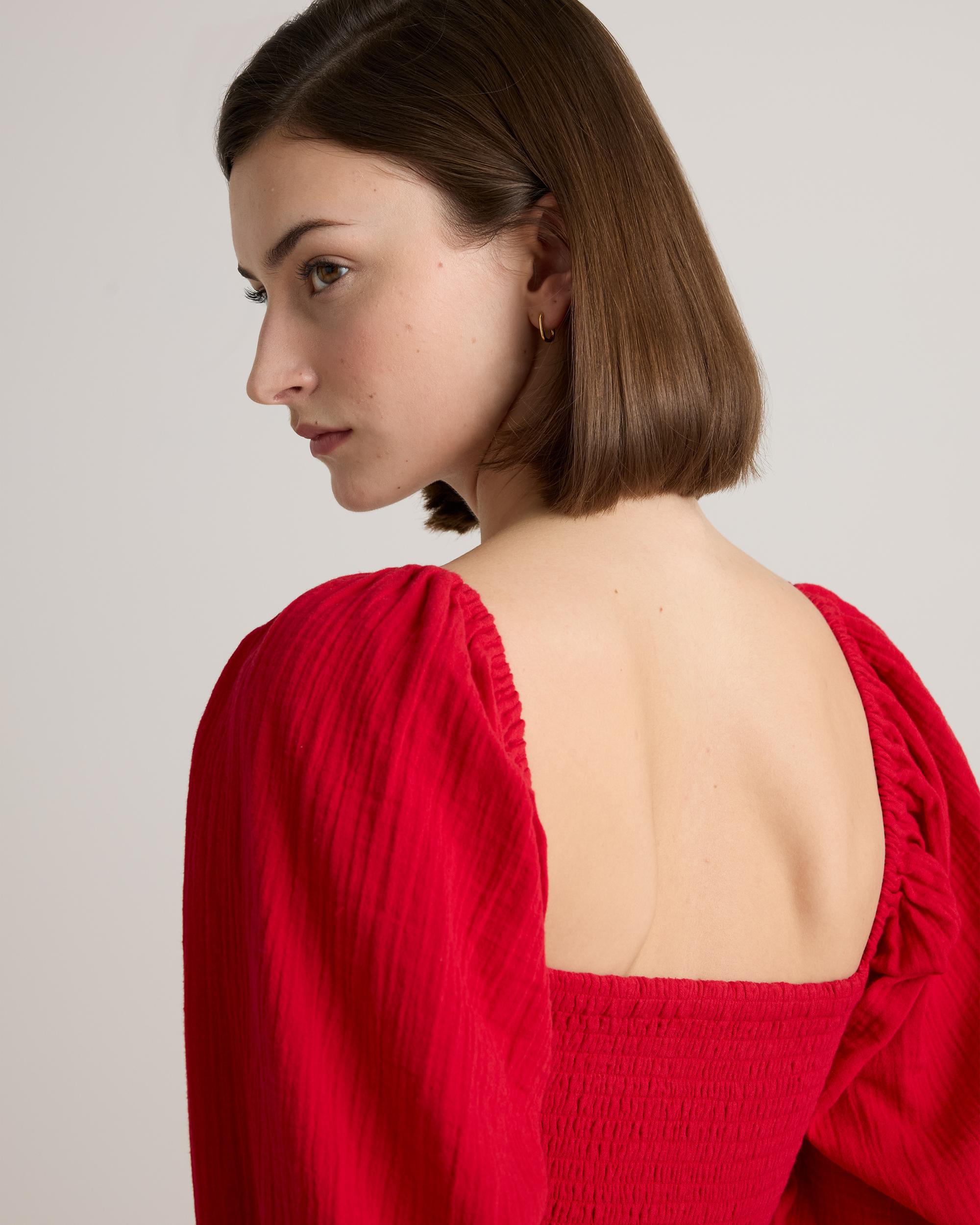 Quince | Women's Gauze Smocked Square Neck Midi Dress Organic Cotton Product Image