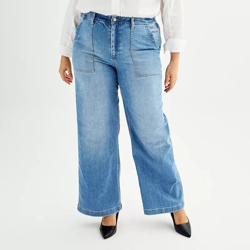 Plus Size Sonoma Goods For Life® Utility Wide-Leg Pants, Women's, Size: 14 W, Medium Blue Product Image