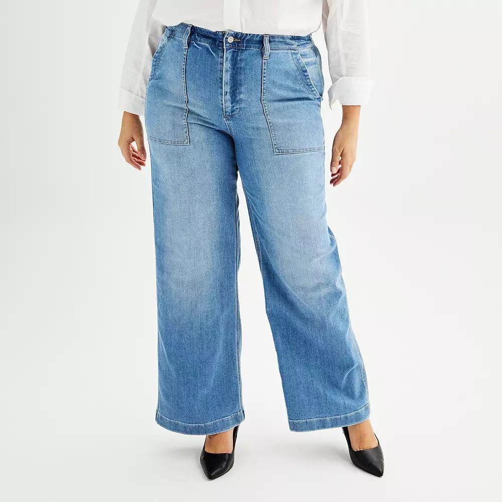 Plus Size Sonoma Goods For Life® Utility Wide-Leg Pants, Women's, Size: 14 W, Medium Blue Product Image