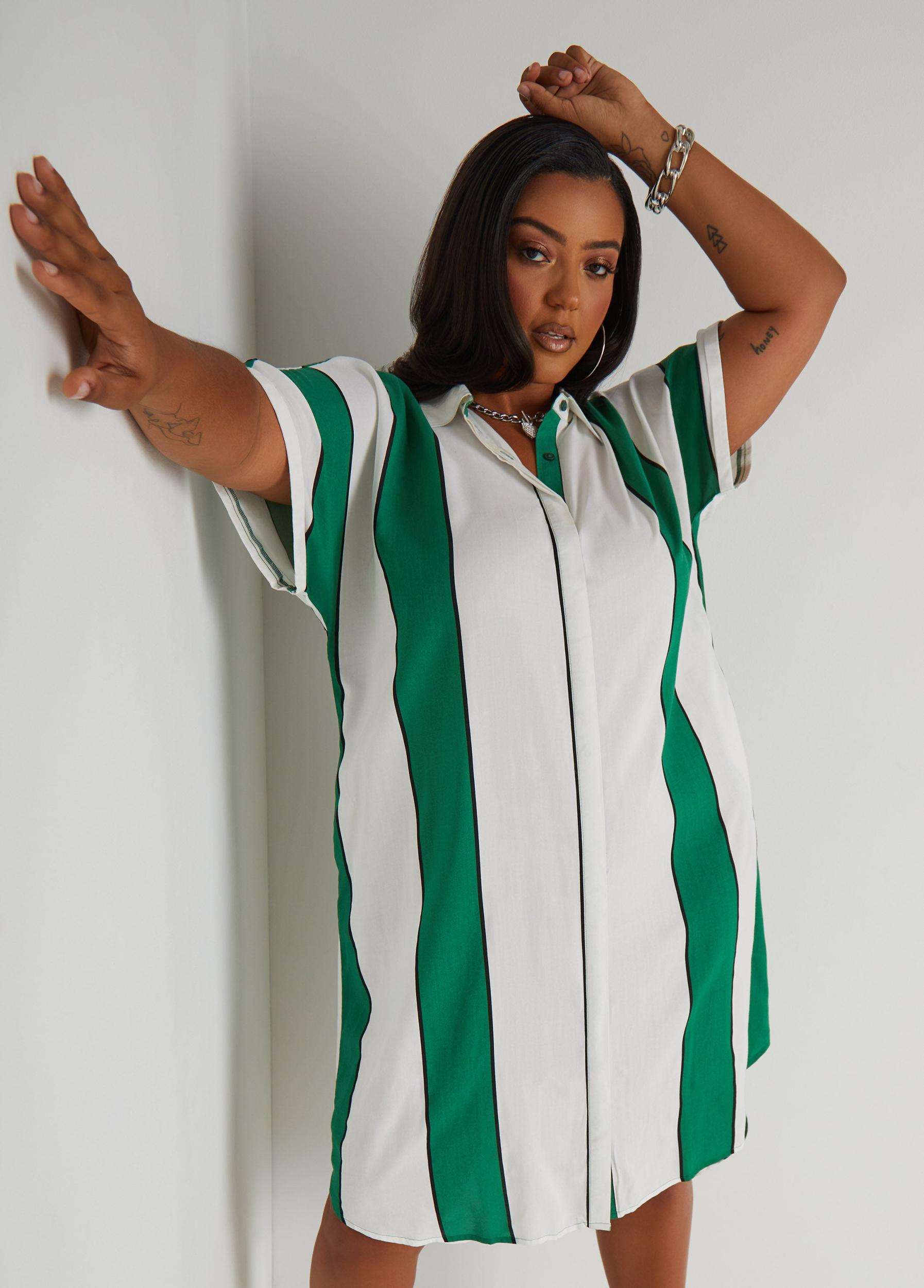 Striped Hi Low Shirtdress Product Image