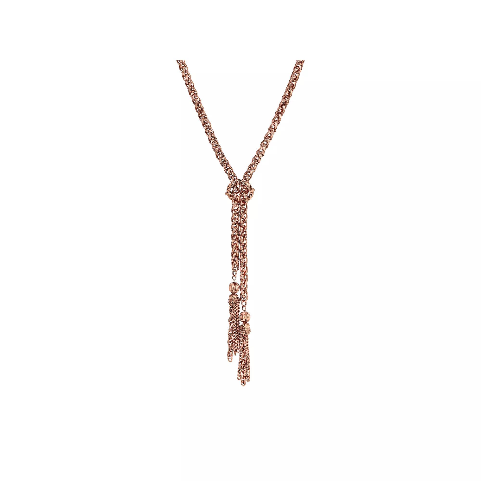 1928 Copper Tone Tassel Y-Necklace, Women's, Brown Product Image