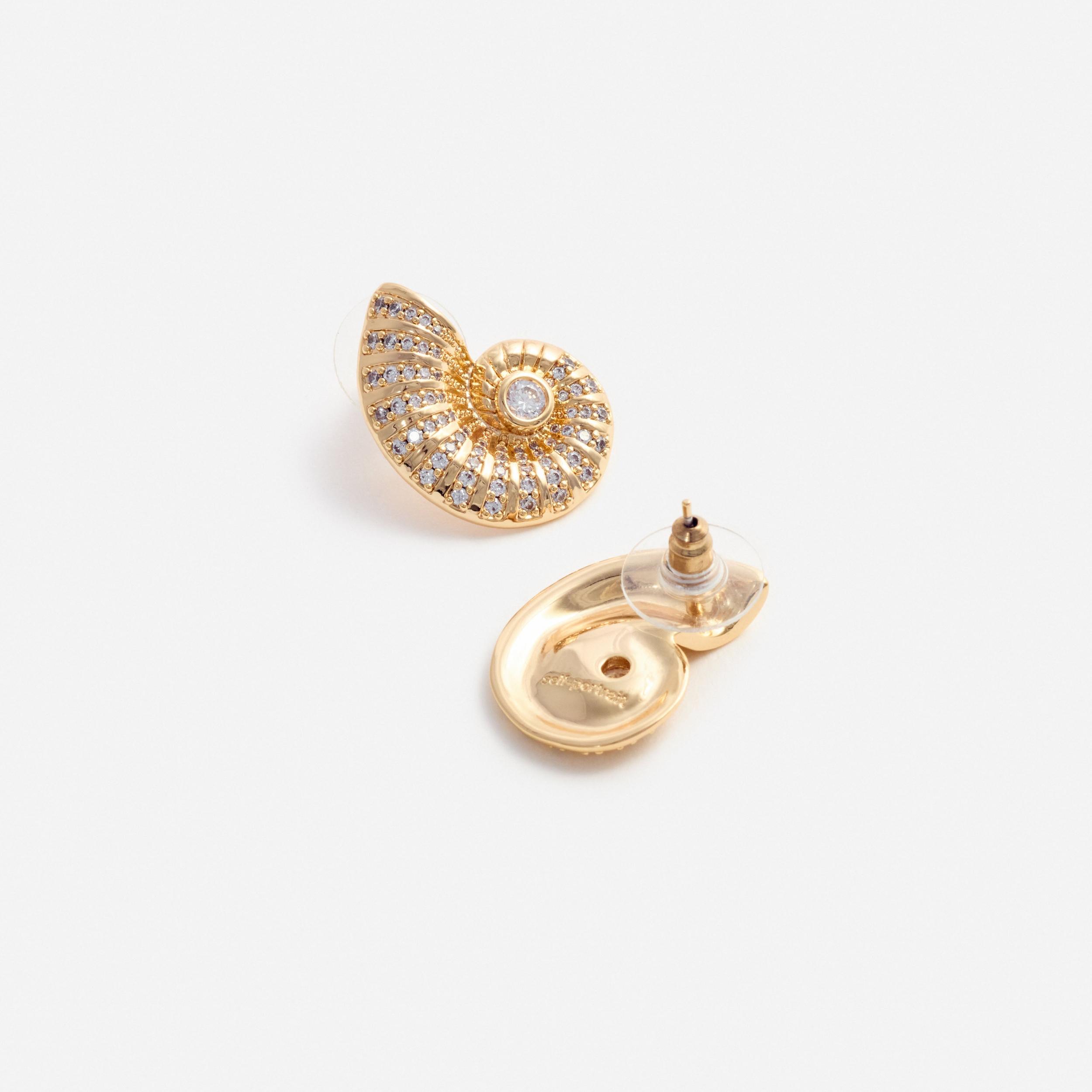 Gold Crystal Shell Earrings Product Image
